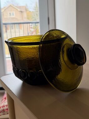 Vintage Tiffin Franciscan Madeira olive green glass cookie jar or ice bucket